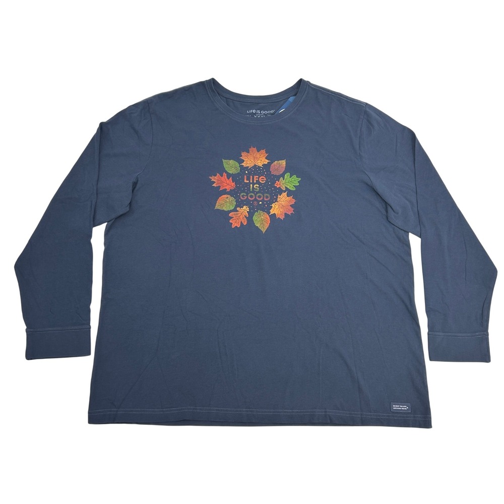 Life is Good Crusher Autumn Circle Long Sleeve T-Shirt Men's XXXL 3XL Blue NEW